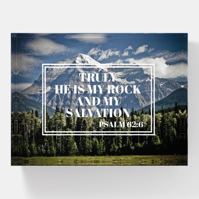 Truly He My Rock Christian Bible Verse Mountain Paperweight (Front)