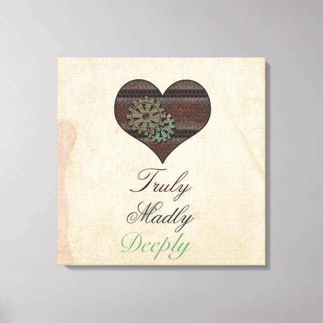 Truly Madly Deeply Steampunk Heart Wrapped Canvas Print (Front)