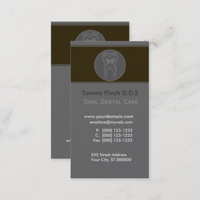 Truly One-of-a-Kind Dentist Minimalist  Gray Tooth Business Card (Front/Back)