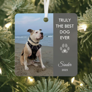 Truly The Best Dog Ever Photo Paw Print Metal Ornament