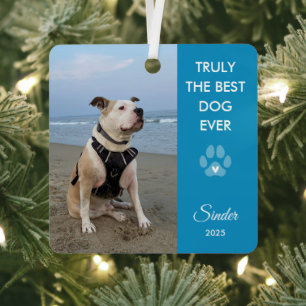 Truly The Best Dog Ever Photo Paw Print Metal Ornament