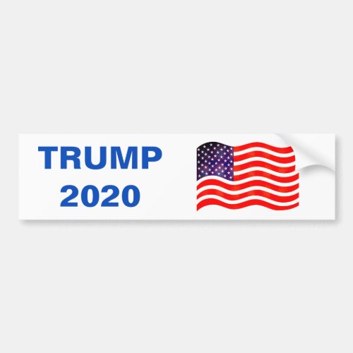 Trump 2020 and American Flag on White Bumper Sticker