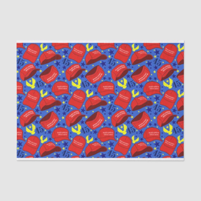 Trump 2020 MAGA Hat Pattern - Blue - Tissue Paper (Front)
