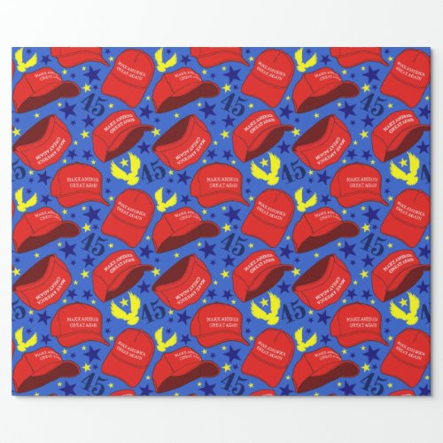 Trump 2020 MAGA Hat Pattern _ Blue _ Wrapping Paper