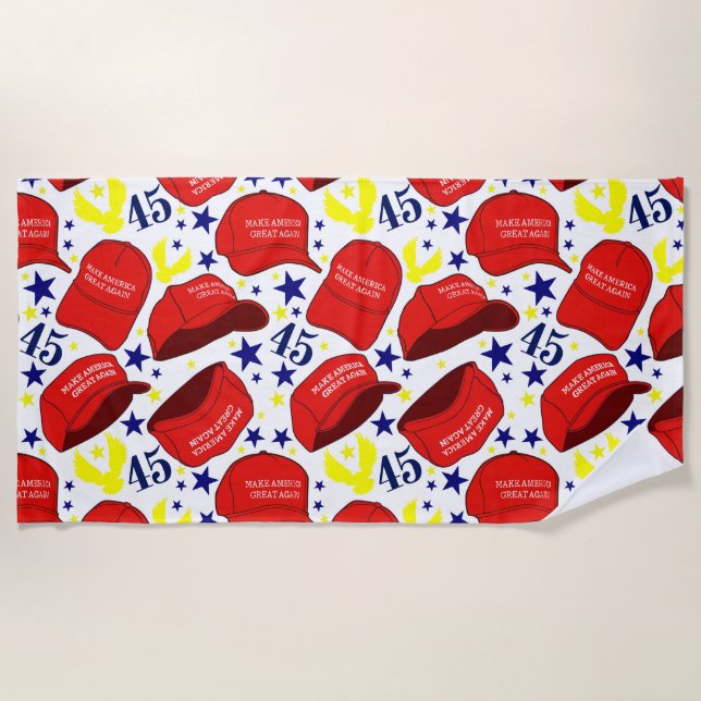 Trump 2020 MAGA Hat Pattern - White - Beach Towel (Front)