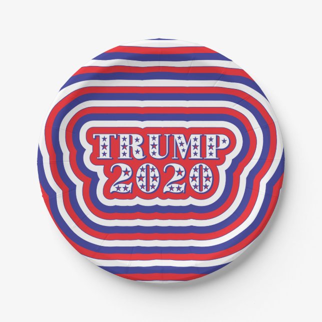 Trump 2020 Patriotic Red White Blue Stripes Paper Plates (Front)