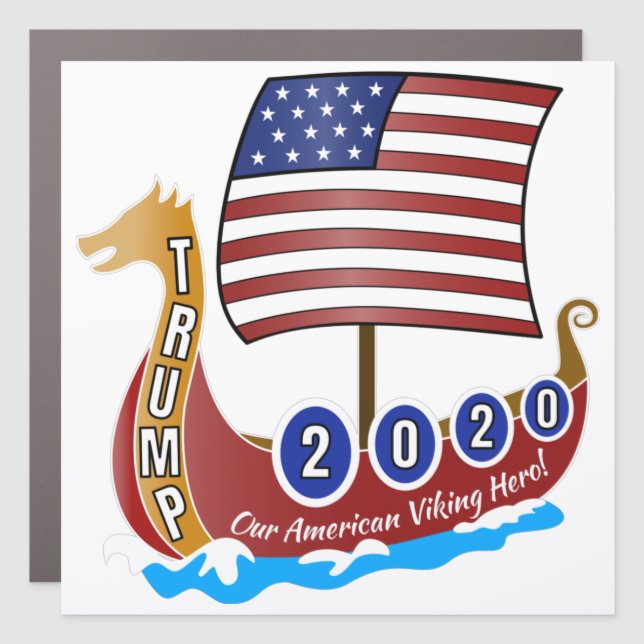 Trump 2020 Red Viking Ship Logo Car Magnet (Front)