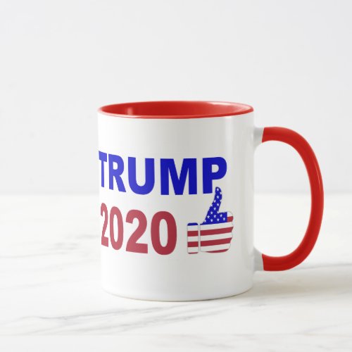 Trump 2020 Thumbs Up red white and blue Mug