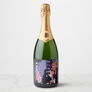 Trump 2020 Trump hugging the American Flag Sparkling Wine Label