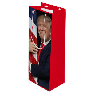 Trump 2020 Trump hugging the American Flag Wine Gift Bag