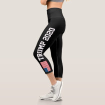 Trump 2020 with American Flag Red White Blue Capri Leggings Trump 2020 with American Flag Red White Blue Capri Leggings