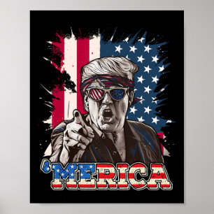 Trump 2024 4th Of July Patriotic American Flag Mer Poster