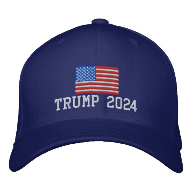 Trump 2024 American Flag Embroidered Baseball Cap (Front)
