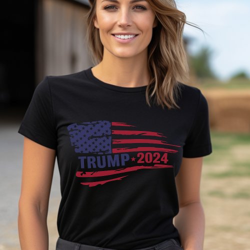 Trump 2024 American Flag Grunge T_Shirt