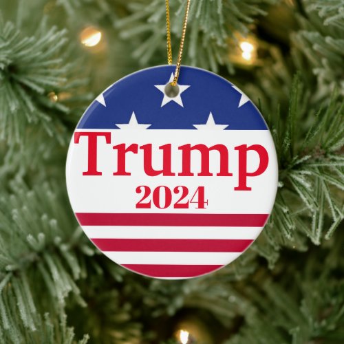 Trump 2024 American Flag Stars and Stripes Ceramic Ornament