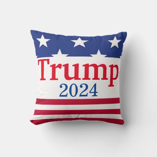 Trump 2024 American Flag Stars and Stripes Throw Pillow