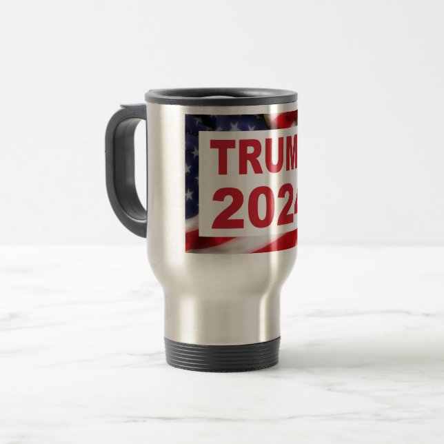 Trump 2024 American Flag Travel Mug (Front Left)