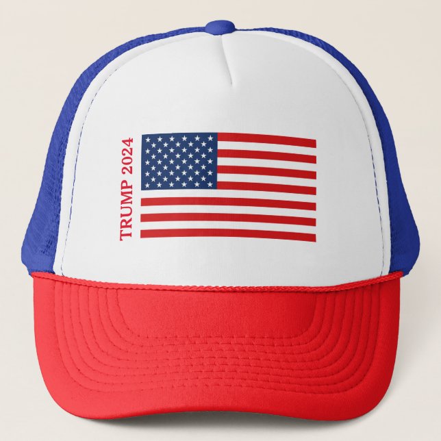 TRUMP 2024 American Flag Trucker Hat (Front)