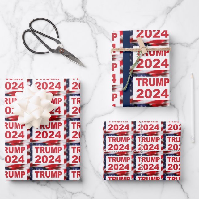 Trump 2024 American Flag Wrapping Paper Sheets (Front)