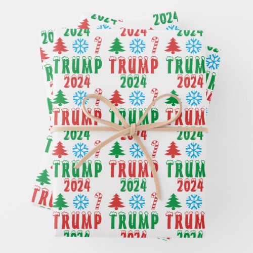 Trump 2024 Christmas Holiday Festive Wrapping Paper Sheets
