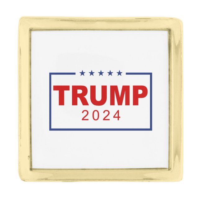 Trump 2024 Classic Rectangle Logo Gold Finish Lapel Pin (Front)