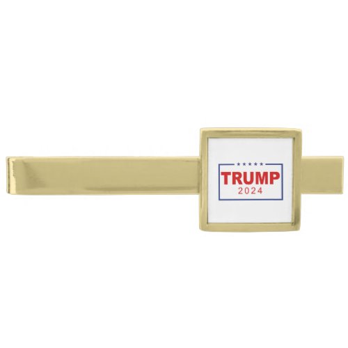 Trump 2024 Classic Rectangle Logo Gold Finish Tie Bar