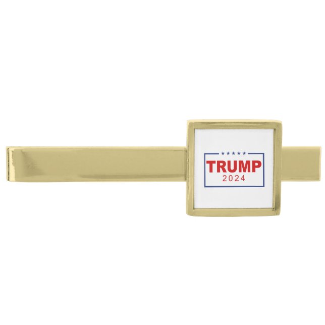 Trump 2024 Classic Rectangle Logo Gold Finish Tie Bar (Front)