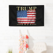 Trump 2024 Elegant Gold Vintage American Flag Banner (Insitu)