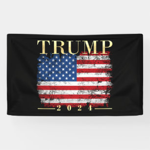Trump 2024 Elegant Gold Vintage American Flag Banner