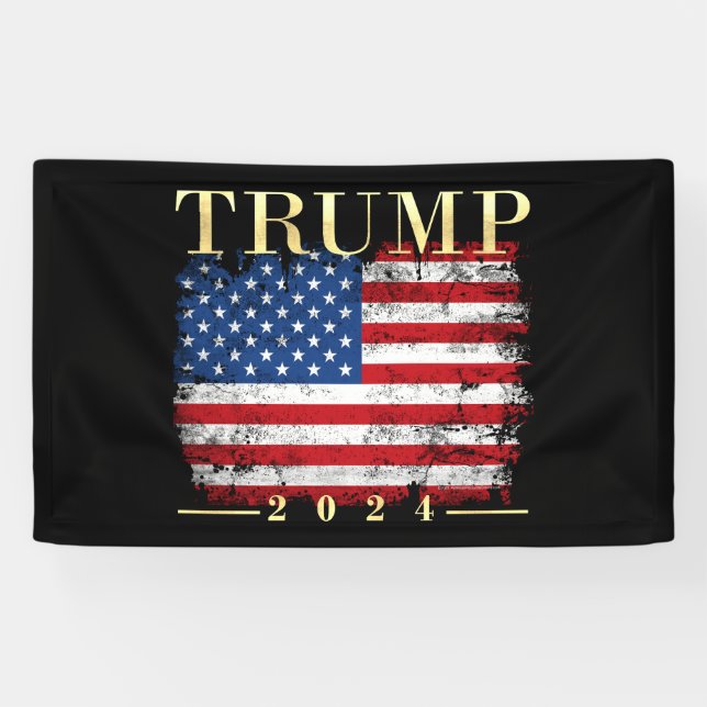 Trump 2024 Elegant Gold Vintage American Flag Banner (Horizontal)