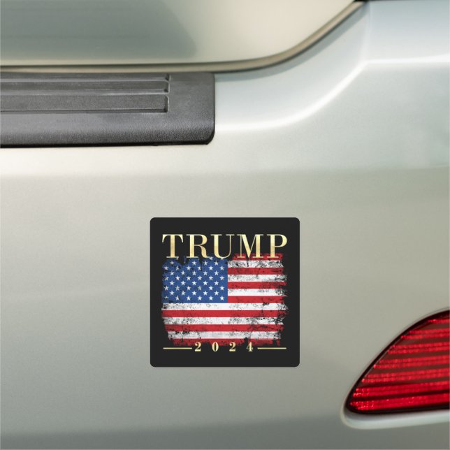 Trump 2024 Elegant Gold Vintage American Flag Car Magnet (In Situ)