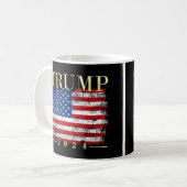 Trump 2024 Elegant Gold Vintage American Flag Coffee Mug (Front Left)