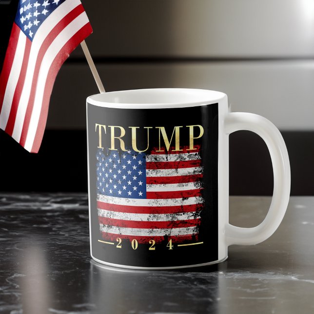 Trump 2024 Elegant Gold Vintage American Flag Coffee Mug