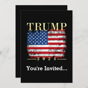 Trump 2024 Elegant Gold Vintage American Flag Invitation