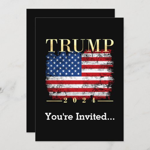 Trump 2024 Elegant Gold Vintage American Flag Invitation