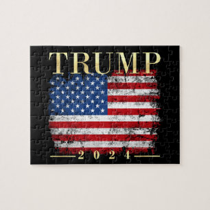 Trump 2024 Elegant Gold Vintage American Flag Jigsaw Puzzle