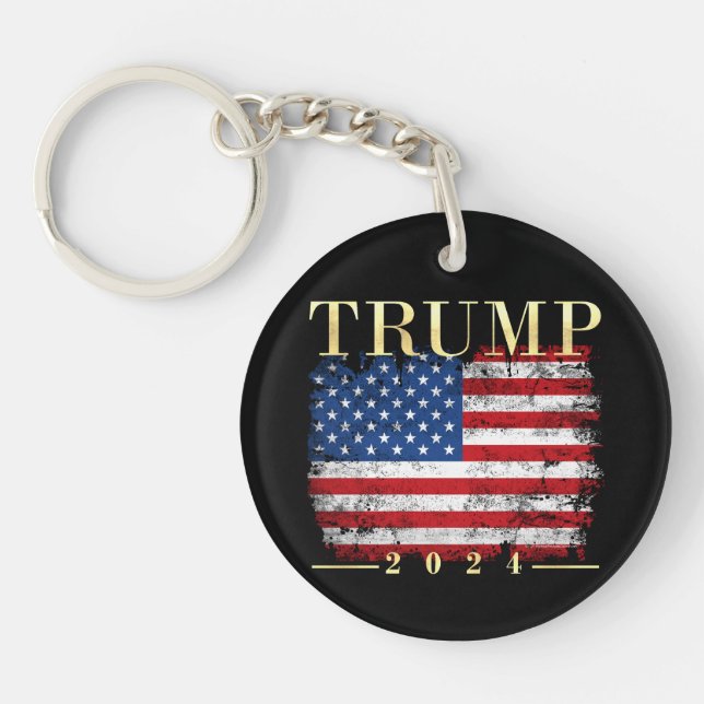 Trump 2024 Elegant Gold Vintage American Flag Keychain (Front)