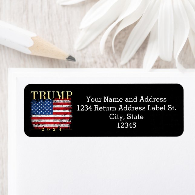 Trump 2024 Elegant Gold Vintage American Flag Label (Insitu)
