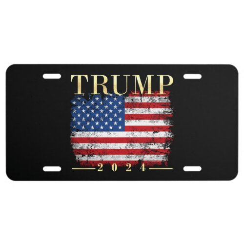 Trump 2024 Elegant Gold Vintage American Flag License Plate