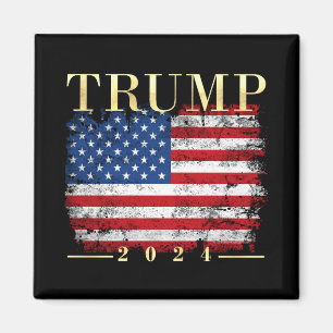 Trump 2024 Elegant Gold Vintage American Flag Magnet
