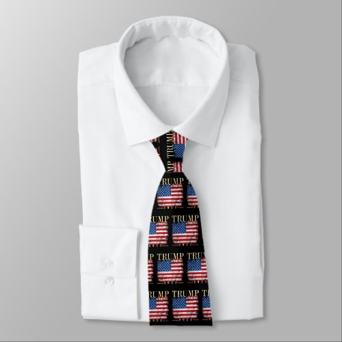 Trump 2024 Elegant Gold Vintage American Flag Neck Tie