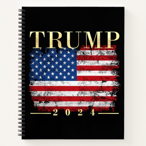 Trump 2024 Elegant Gold Vintage American Flag Notebook