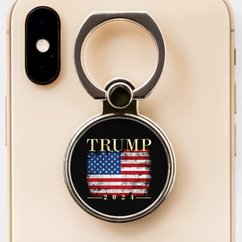 Trump 2024 Elegant Gold Vintage American Flag Phone Ring Stand