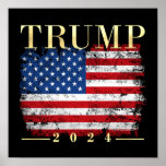 Trump 2024 Elegant Gold Vintage American Flag Poster