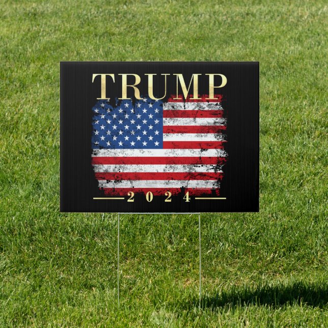 Trump 2024 Elegant Gold Vintage American Flag Sign (Insitu)