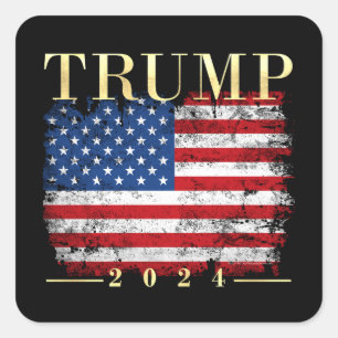 Trump 2024 Elegant Gold Vintage American Flag Square Sticker