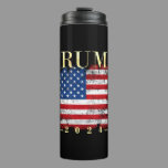 Trump 2024 Elegant Gold Vintage American Flag Thermal Tumbler