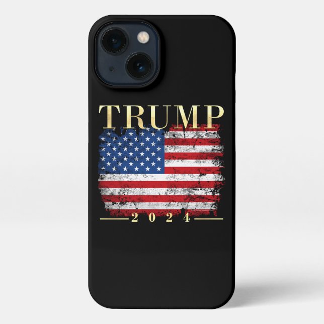 Trump 2024 Elegant Gold Vintage Flag iPhone Case (Back)