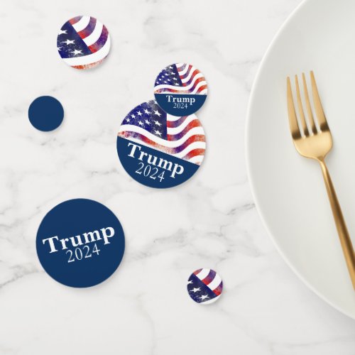 Trump 2024 Faded American Flag Campaign on Blue Confetti