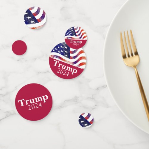 Trump 2024 Faded American Flag Campaign on Red Confetti
